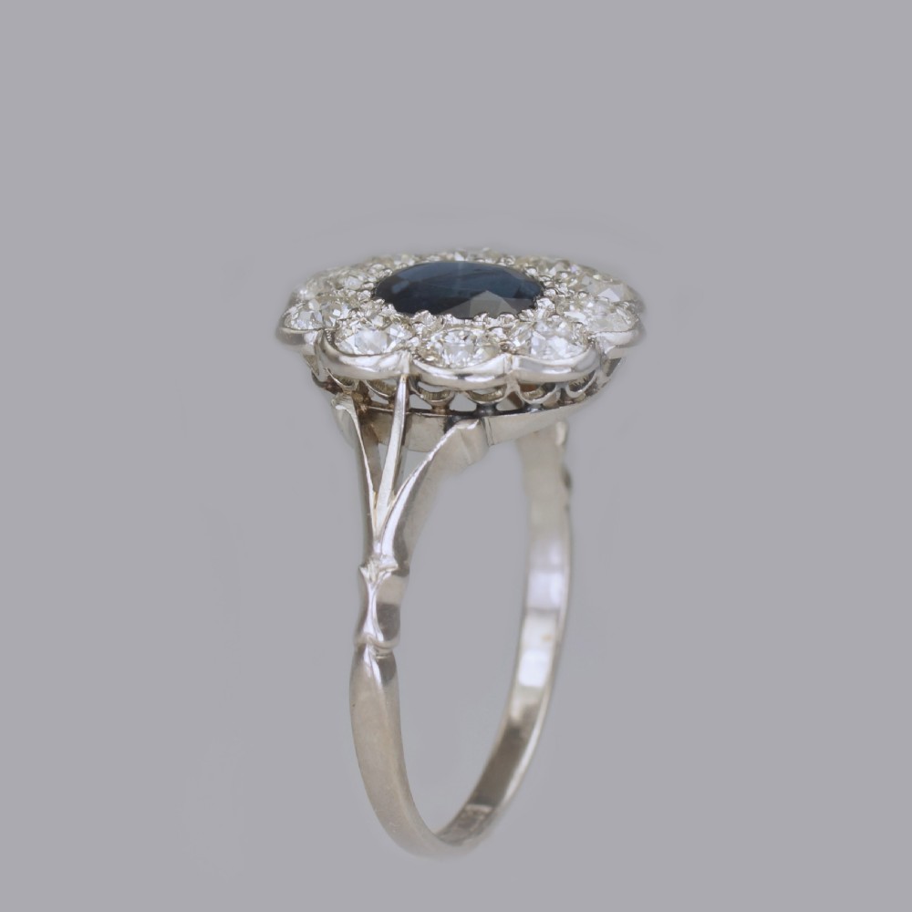 Sapphire & 1.50ct Old Cut Diamond Platinum Edwardian Ring Antique English Cluster Ring View XIII