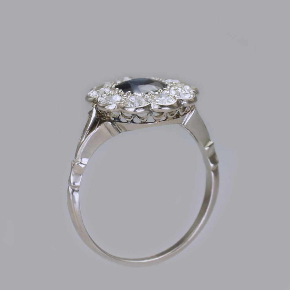 Sapphire & 1.50ct Old Cut Diamond Platinum Edwardian Ring Antique English Cluster Ring View XIV