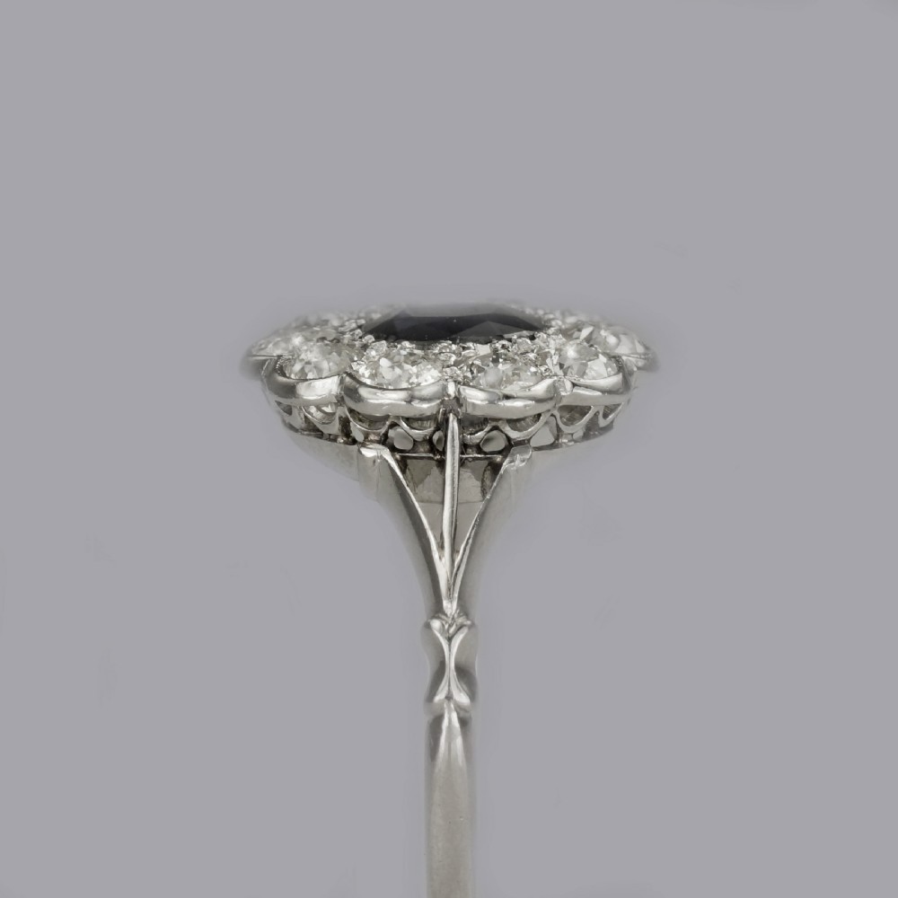 Sapphire & 1.50ct Old Cut Diamond Platinum Edwardian Ring Antique English Cluster Ring View XV