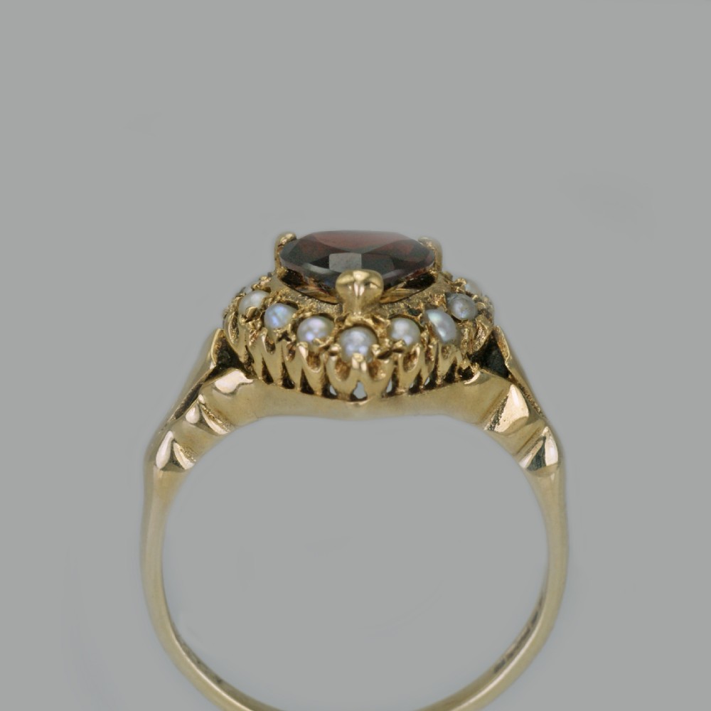 Vintage Garnet & Pearl 9ct Gold Cluster Victorian Style Heart Ring Hallmarked London 1960 View III