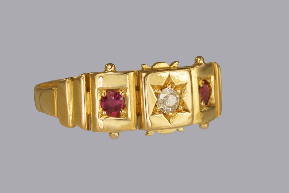 Victorian 18ct Gold Diamond & Ruby Antique Etruscan Ring Hallmarked London 1897 View IV