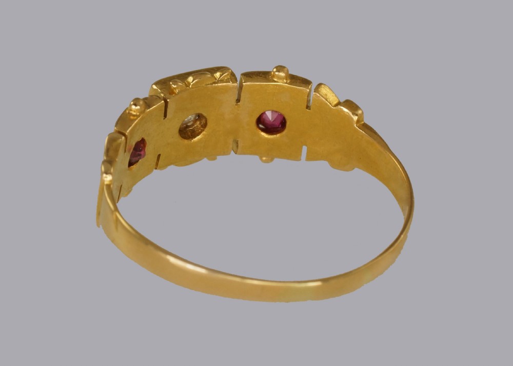 Victorian 18ct Gold Diamond & Ruby Antique Etruscan Ring Hallmarked London 1897 View VIII