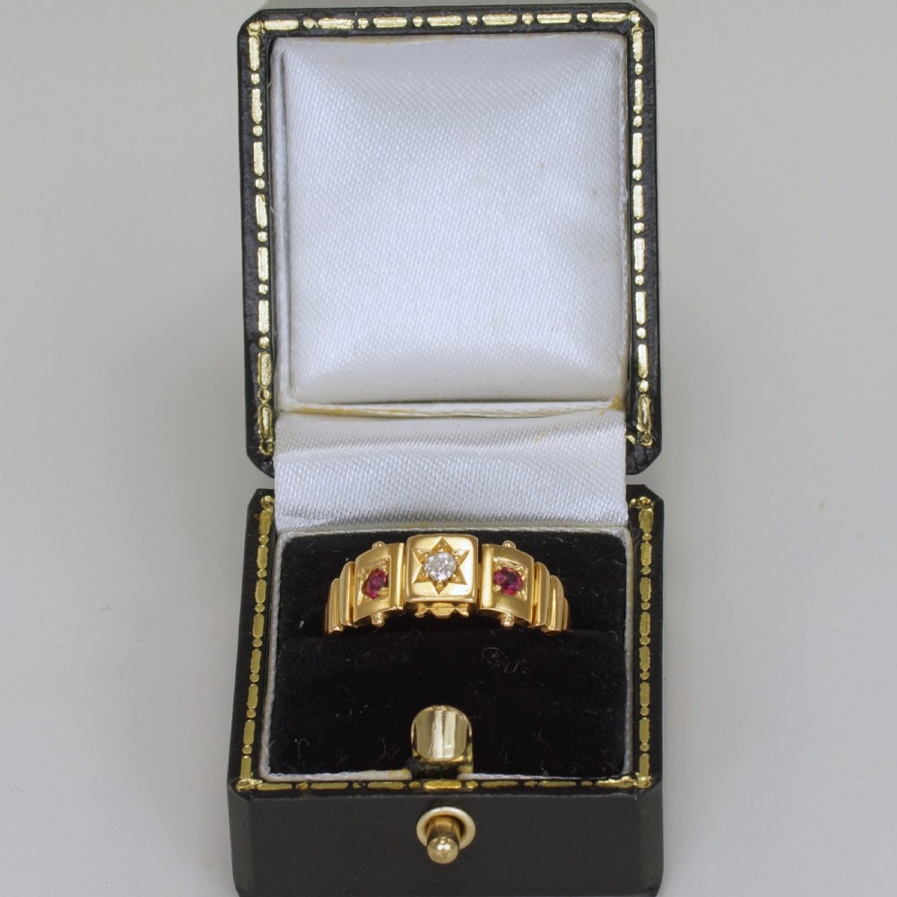 Victorian 18ct Gold Diamond & Ruby Antique Etruscan Ring Hallmarked London 1897 View XI