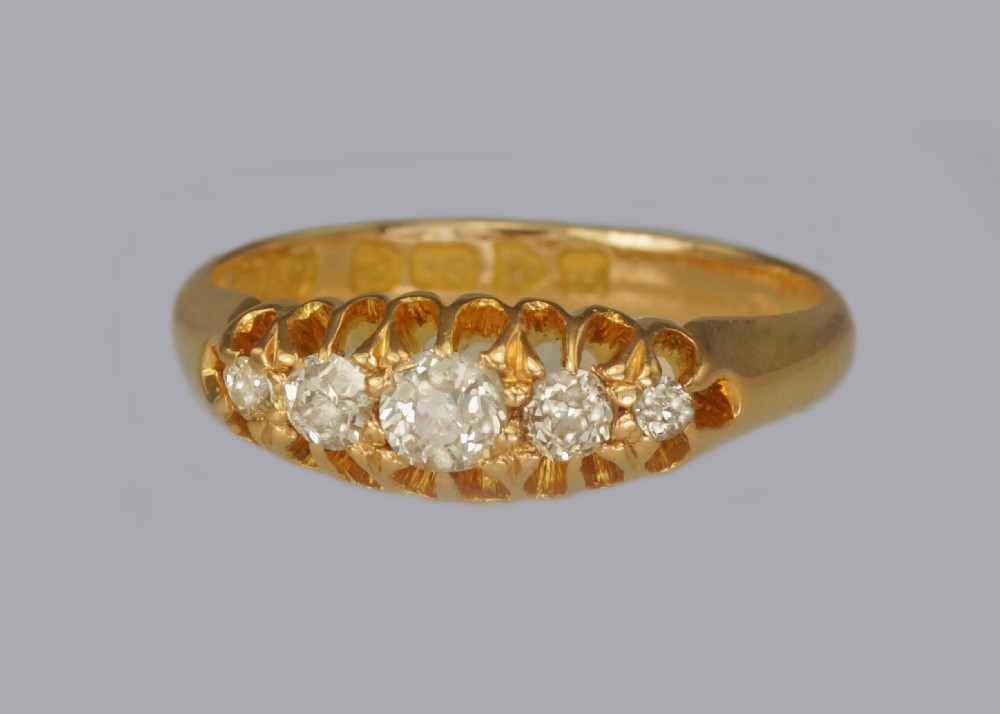 Antique Old European Cut Diamond 18ct Gold 5 Stone Edwardian Ring Chester 1905 View III