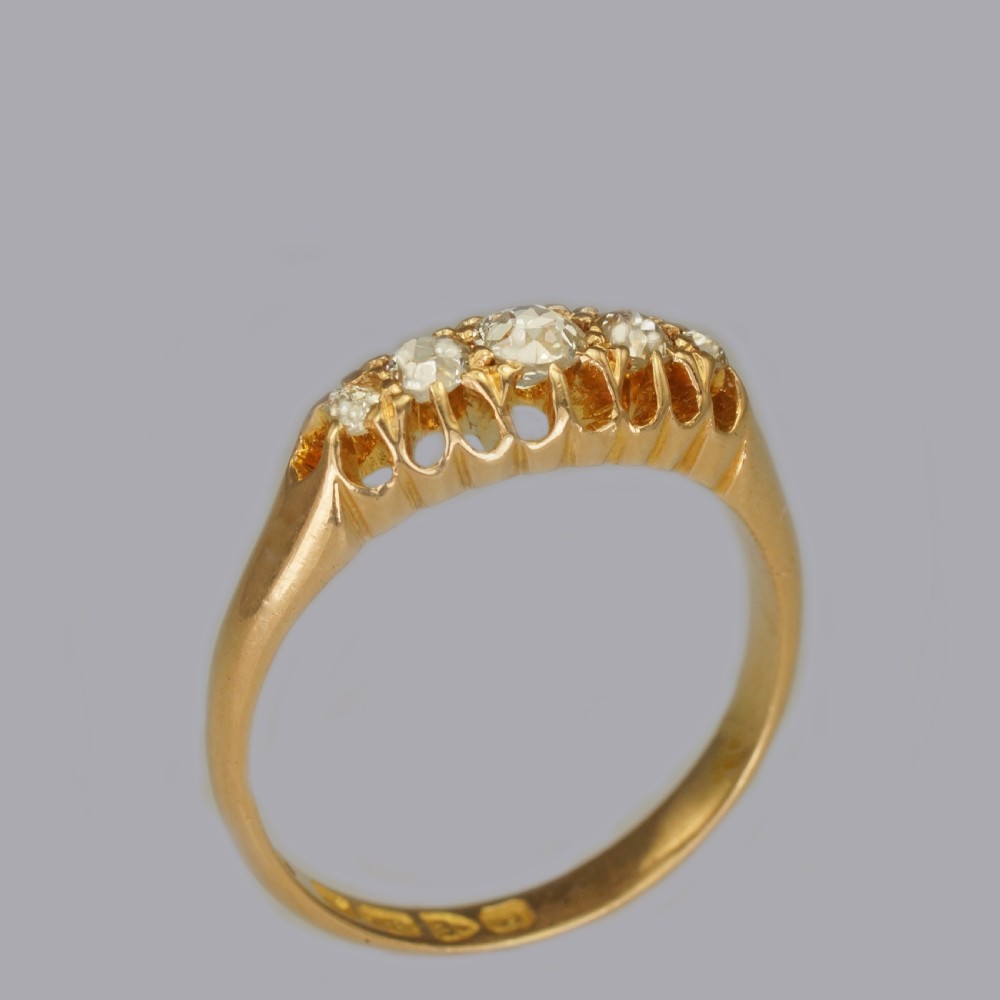 Antique Old European Cut Diamond 18ct Gold 5 Stone Edwardian Ring Chester 1905 View IV