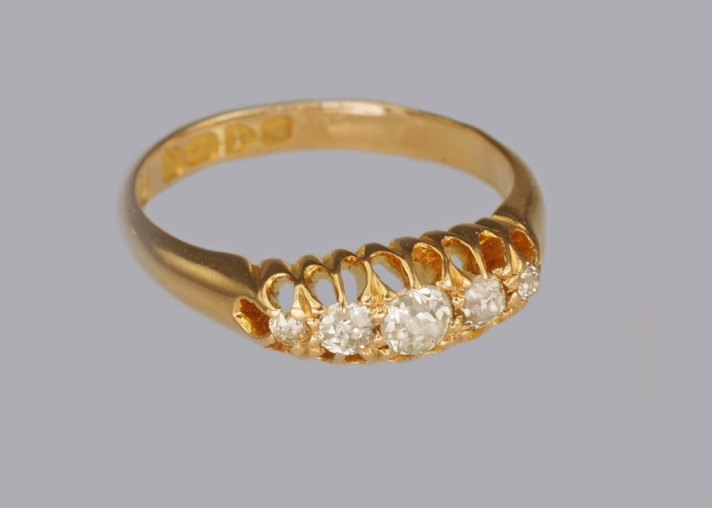 Antique Old European Cut Diamond 18ct Gold 5 Stone Edwardian Ring Chester 1905 View V