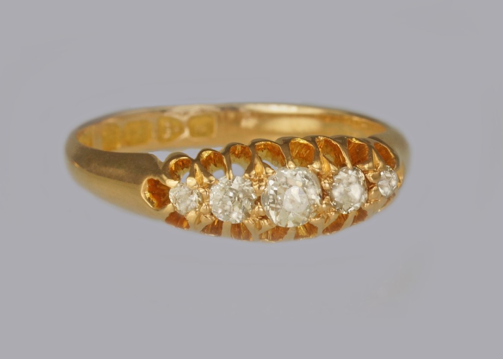 Antique Old European Cut Diamond 18ct Gold 5 Stone Edwardian Ring Chester 1905 View VI