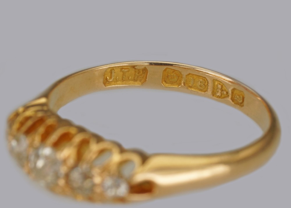 Antique Old European Cut Diamond 18ct Gold 5 Stone Edwardian Ring Chester 1905 View VII