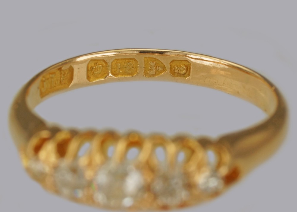 Antique Old European Cut Diamond 18ct Gold 5 Stone Edwardian Ring Chester 1905 View VIII