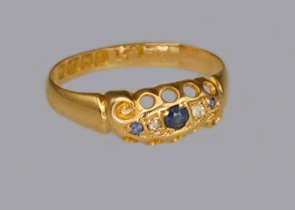 Antique 18ct Gold Sapphire & Rose Cut Diamond Ring Hallmarked Birmingham 1911 View III