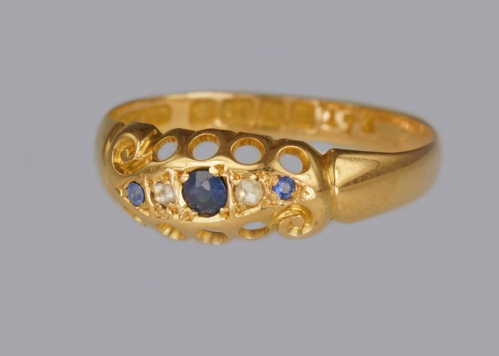 Antique 18ct Gold Sapphire & Rose Cut Diamond Ring Hallmarked Birmingham 1911 View IV