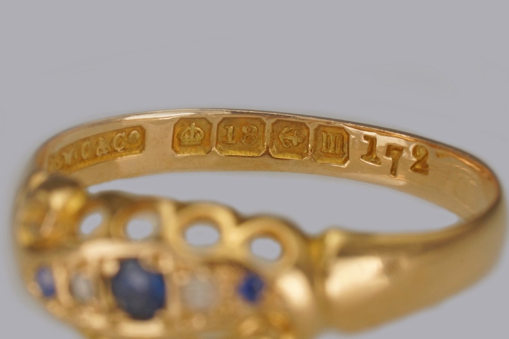 Antique 18ct Gold Sapphire & Rose Cut Diamond Ring Hallmarked Birmingham 1911 View VI