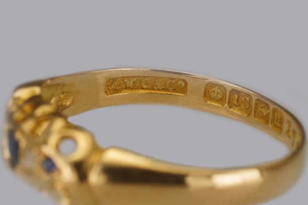 Antique 18ct Gold Sapphire & Rose Cut Diamond Ring Hallmarked Birmingham 1911 View VII