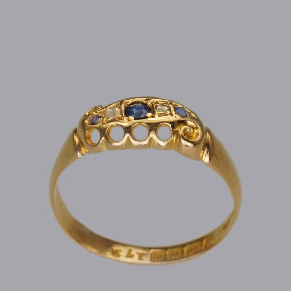 Antique 18ct Gold Sapphire & Rose Cut Diamond Ring Hallmarked Birmingham 1911 View VIII
