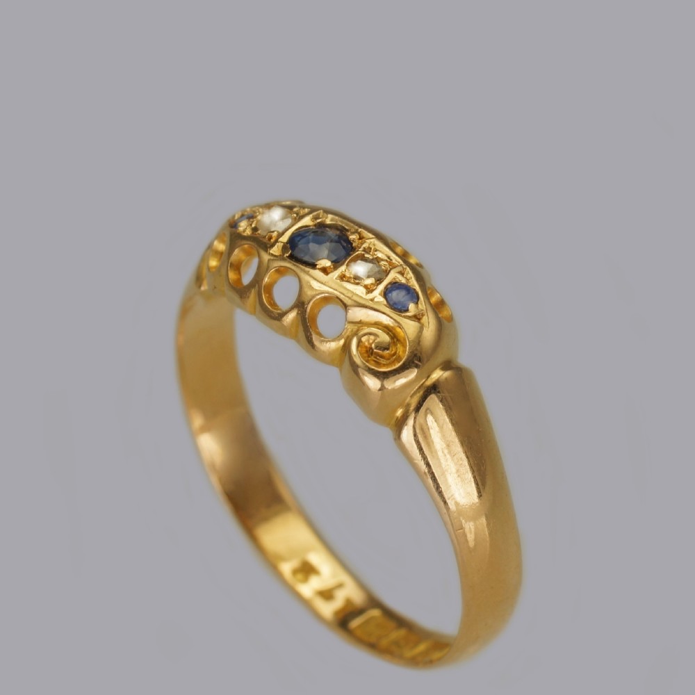 Antique 18ct Gold Sapphire & Rose Cut Diamond Ring Hallmarked Birmingham 1911 View IX