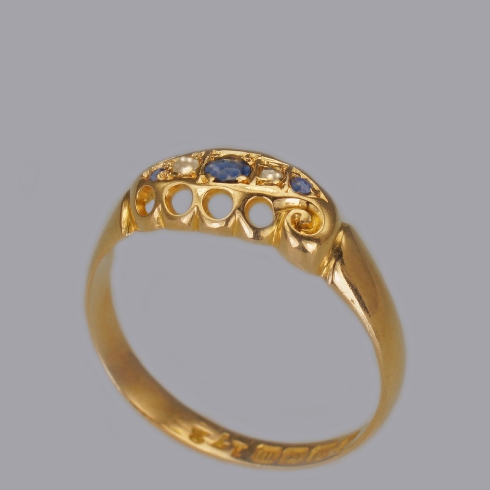 Antique 18ct Gold Sapphire & Rose Cut Diamond Ring Hallmarked Birmingham 1911 View X