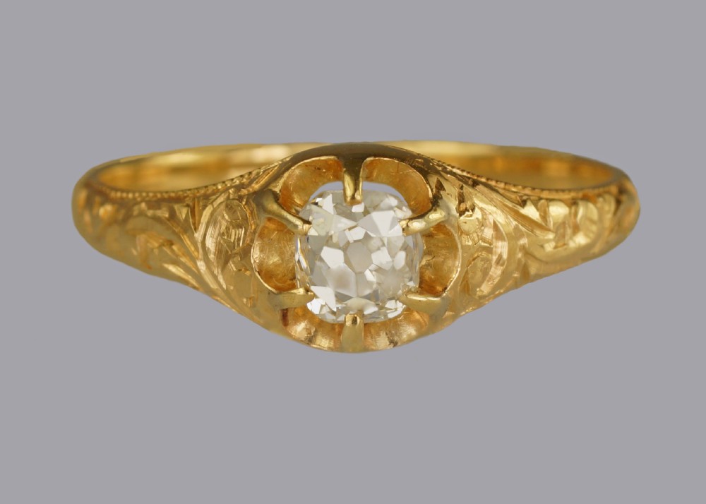 Antique 18ct Gold 0.40ct Old Cut Diamond Solitaire Victorian Ring with Certificate View II
