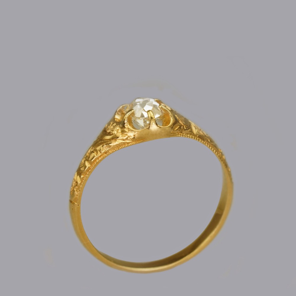 Antique 18ct Gold 0.40ct Old Cut Diamond Solitaire Victorian Ring with Certificate View VI