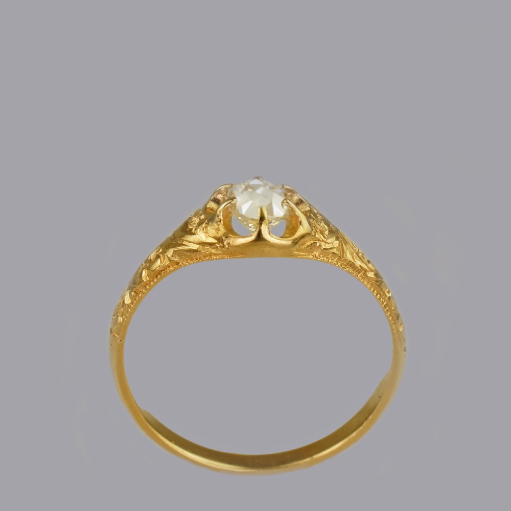 Antique 18ct Gold 0.40ct Old Cut Diamond Solitaire Victorian Ring with Certificate View VII