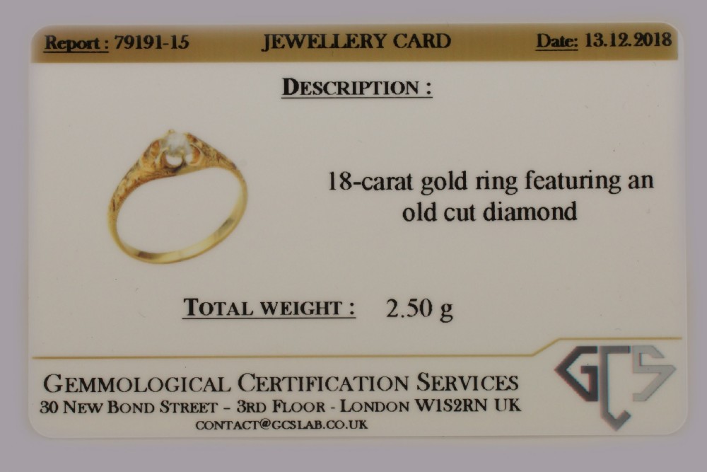 Antique 18ct Gold 0.40ct Old Cut Diamond Solitaire Victorian Ring with Certificate View IX