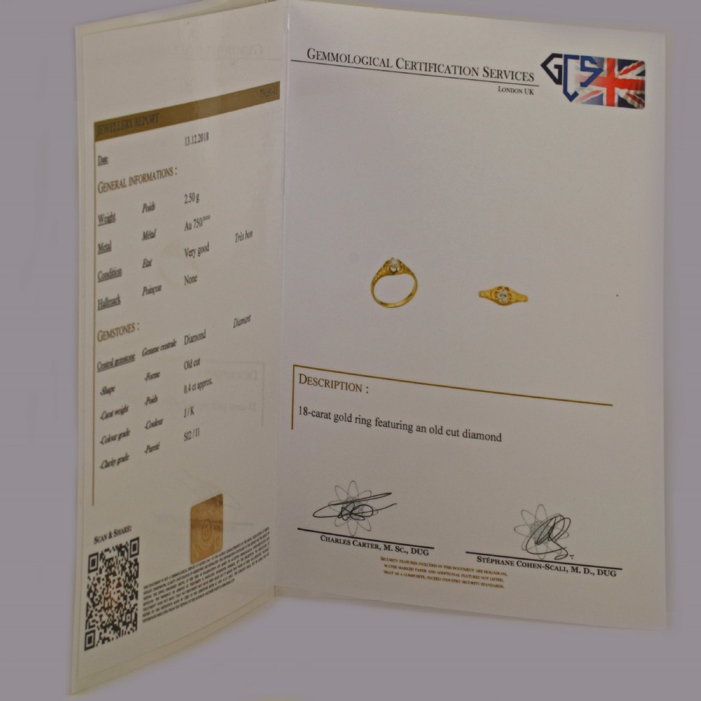 Antique 18ct Gold 0.40ct Old Cut Diamond Solitaire Victorian Ring with Certificate View XI