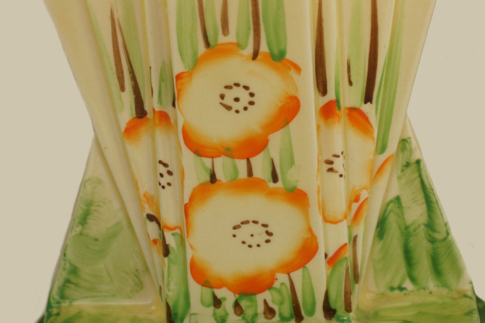 Myott Son & Co Art Deco Pyramid Vase Rare Hand Painted Poppy Design Fan Vase View XVI