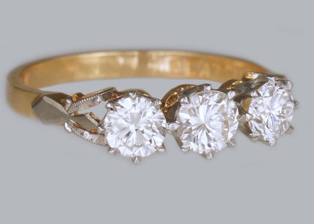 Antique 1.00ct Diamond 18ct Gold Edwardian Trilogy Engagemet Ring Vintage ca1910