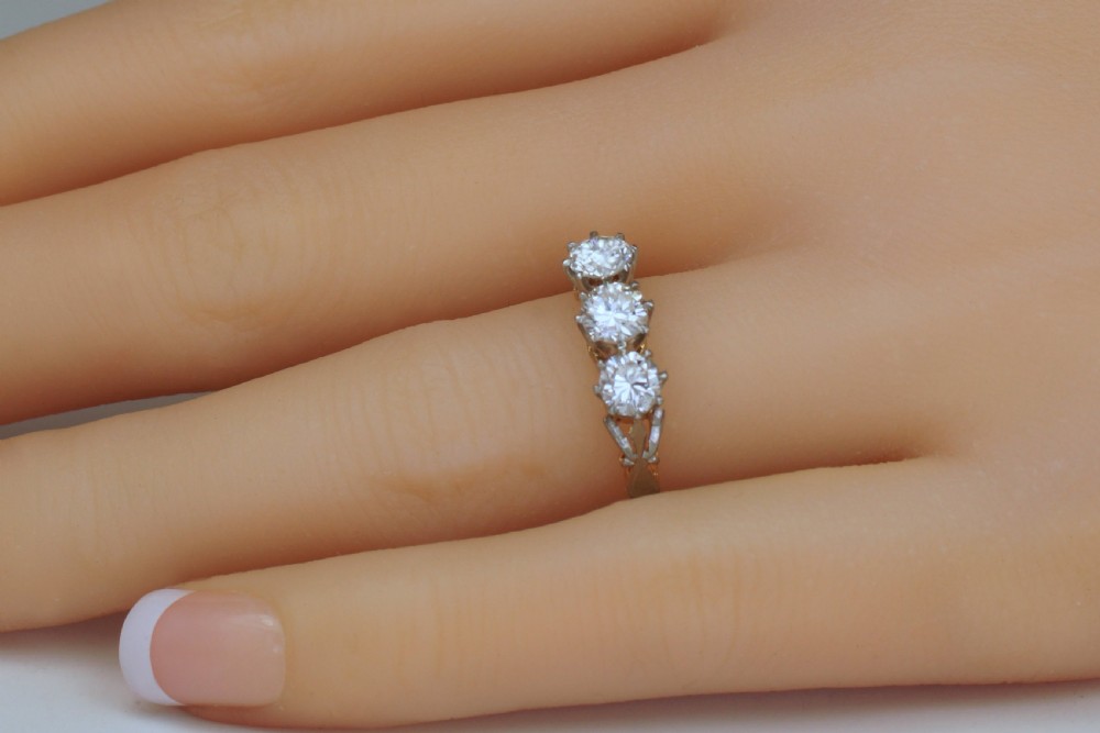Antique 1.00ct Diamond 18ct Gold Edwardian Trilogy Engagemet Ring Vintage ca1910 View IV