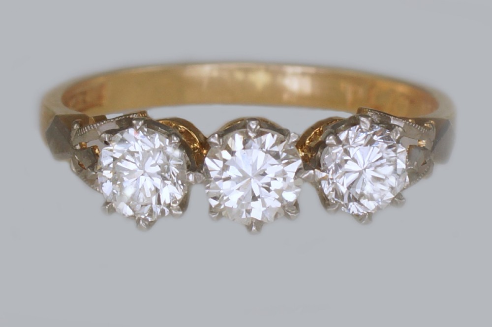 Antique 1.00ct Diamond 18ct Gold Edwardian Trilogy Engagemet Ring Vintage ca1910 View VIII