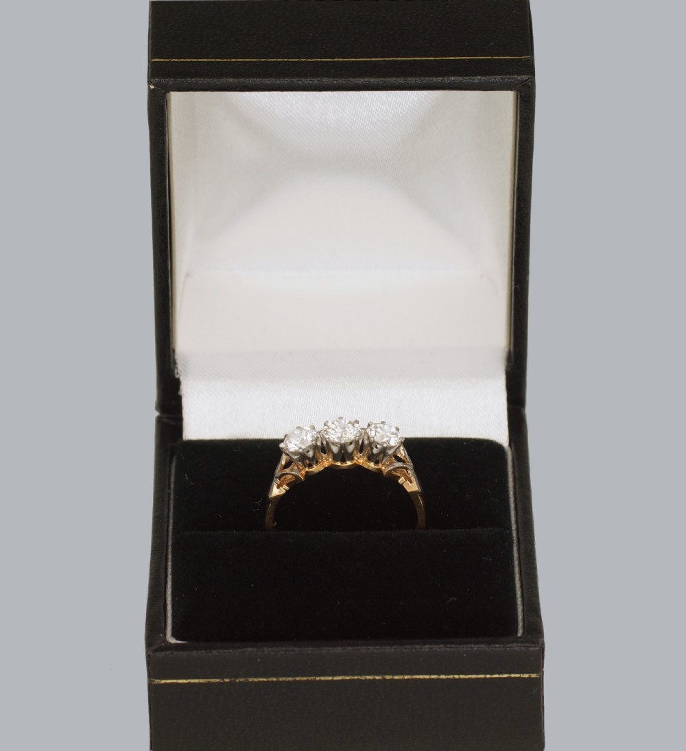 Antique 1.00ct Diamond 18ct Gold Edwardian Trilogy Engagemet Ring Vintage ca1910 View XV
