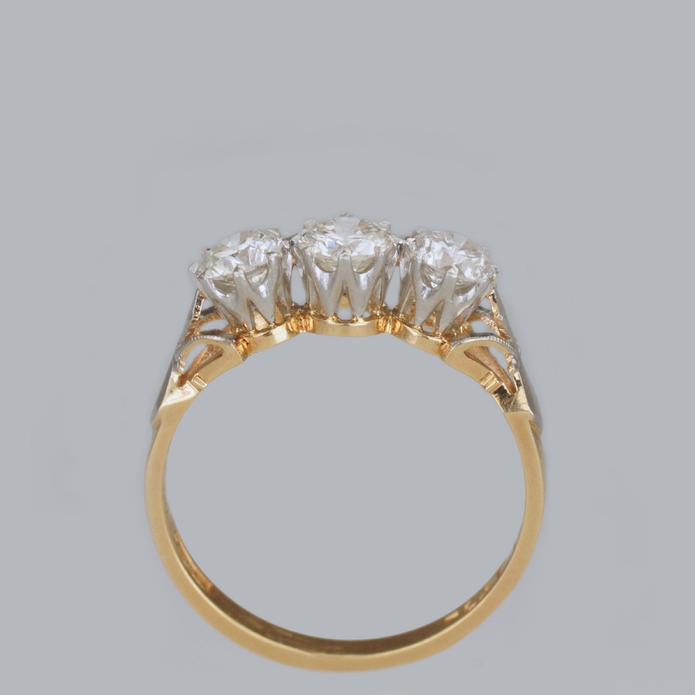 Antique 1.00ct Diamond 18ct Gold Edwardian Trilogy Engagemet Ring Vintage ca1910 View XVI