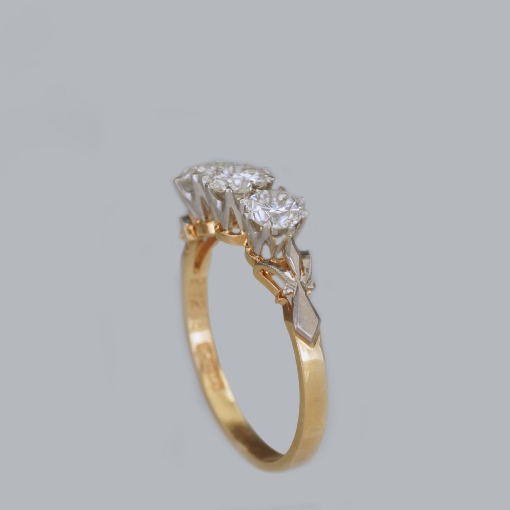 Antique 1.00ct Diamond 18ct Gold Edwardian Trilogy Engagemet Ring Vintage ca1910 View XVII