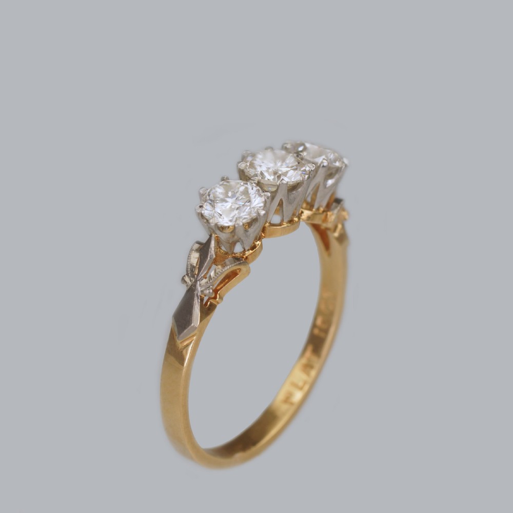 Antique 1.00ct Diamond 18ct Gold Edwardian Trilogy Engagemet Ring Vintage ca1910 View XVIII