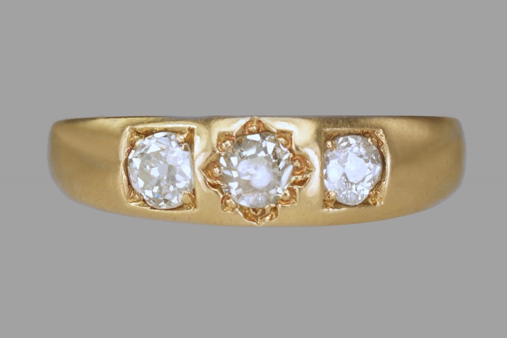 Victorian 18ct Gold 0.60ct Old Cut Diamond Gypsy Trilogy Ring Antique Hallmarked London 1896