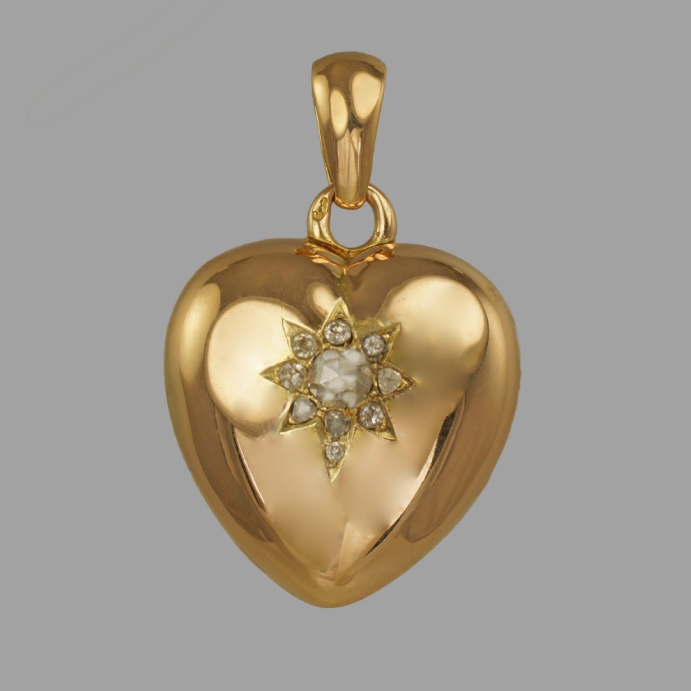 Victorian 15ct Gold Rose cut Diamond Heart Locket Antique Photo Pendant ca 1890