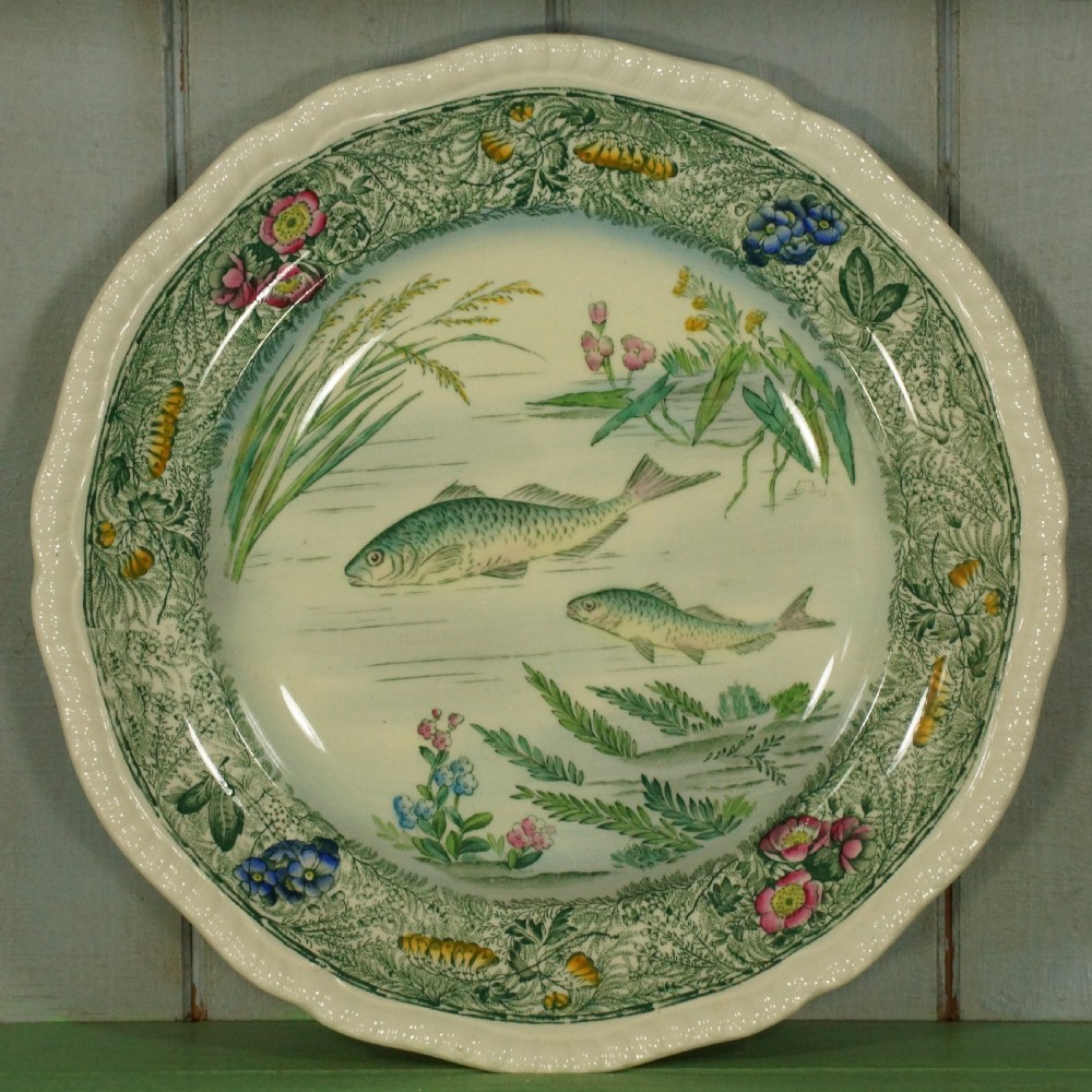 Copeland Spode Antique Platter & 6 Plates Fish Pattern Set Vintage English 1930  View II