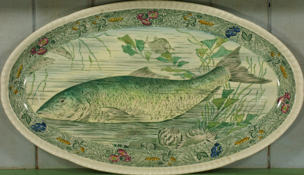 Copeland Spode Antique Platter & 6 Plates Fish Pattern Set Vintage English 1930  View III