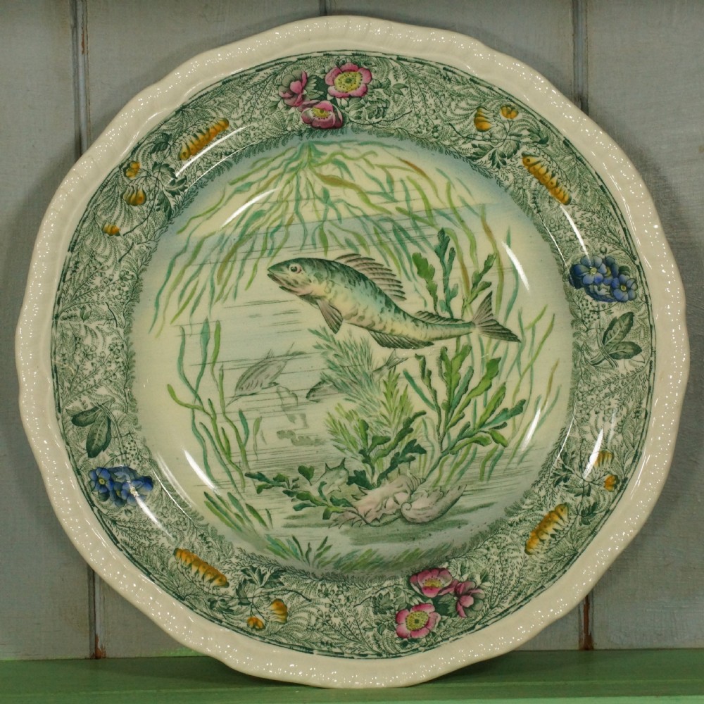 Vintage Copeland Spode Platter & 6 Plates Antique English 1930's Fish Pattern View VI