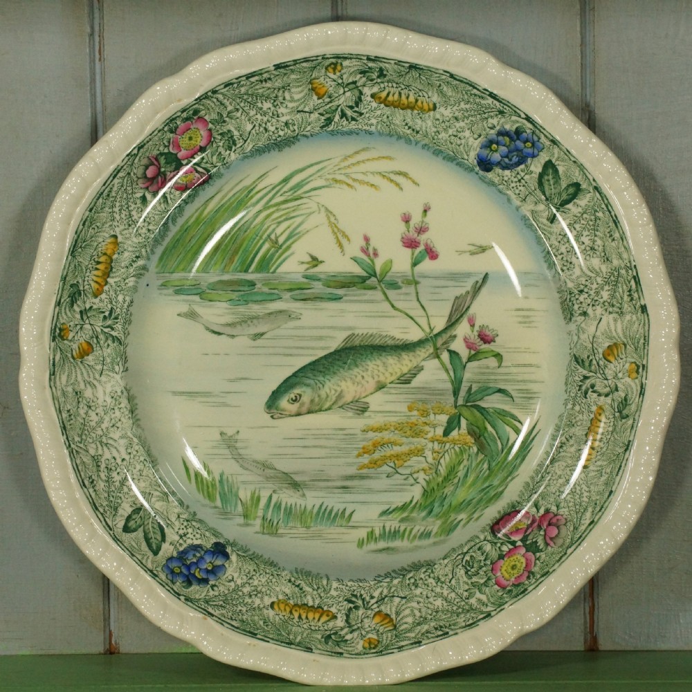 Copeland Spode Antique Platter & 6 Plates Fish Pattern Set Vintage English 1930  View IV