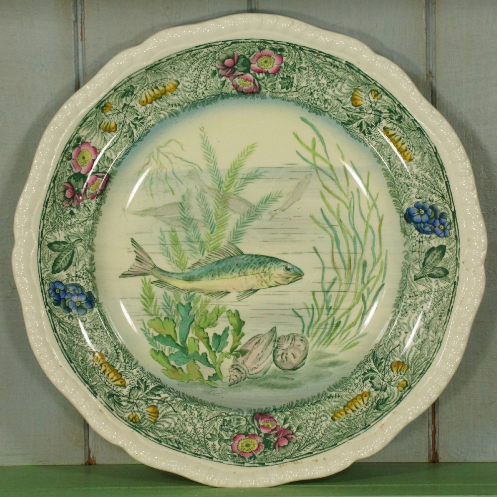 Copeland Spode Antique Platter & 6 Plates Fish Pattern Set Vintage English 1930  View V