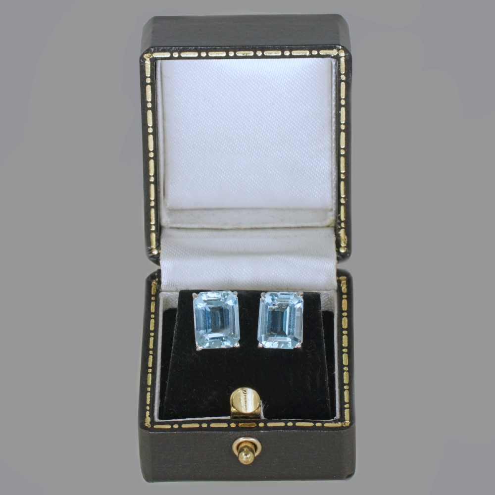 Art Deco Aquamarine 18ct White Gold Stud Earrings Vintage 10 x 8mm Step Cut 6ct 1920,s earrings View IV