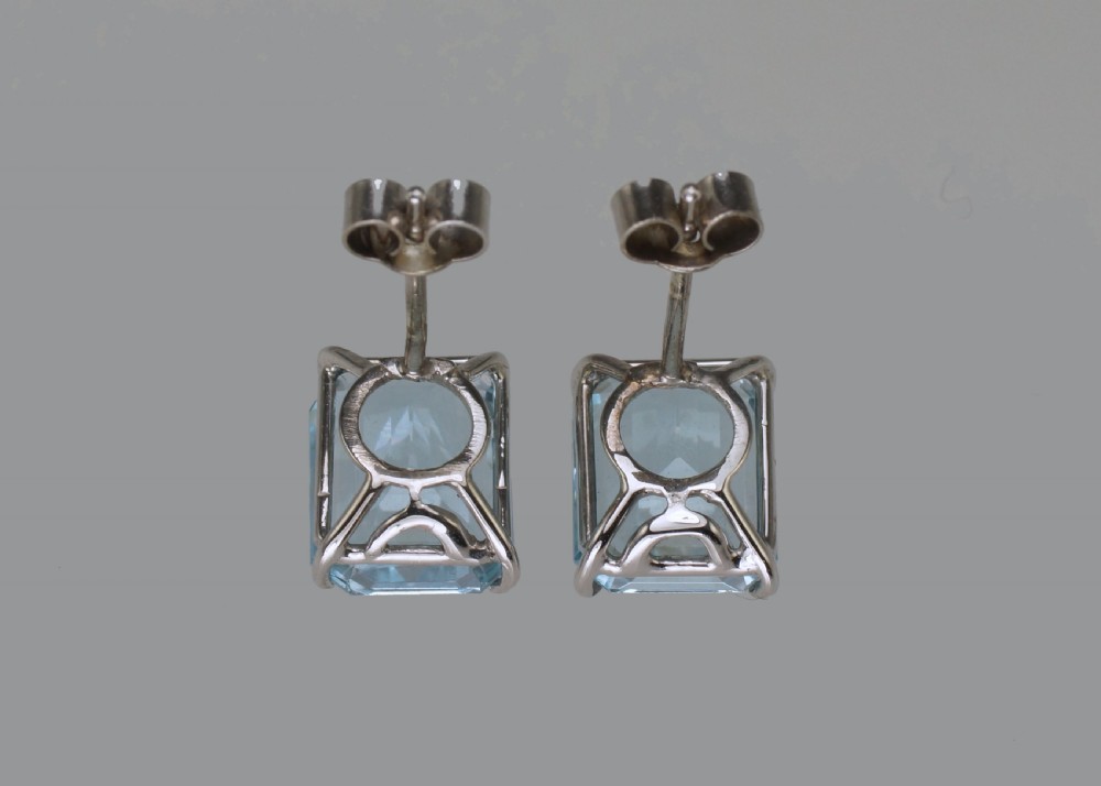 Art Deco Aquamarine 18ct White Gold Stud Earrings Vintage 10 x 8mm Step Cut 6ct 1920,s earrings View V
