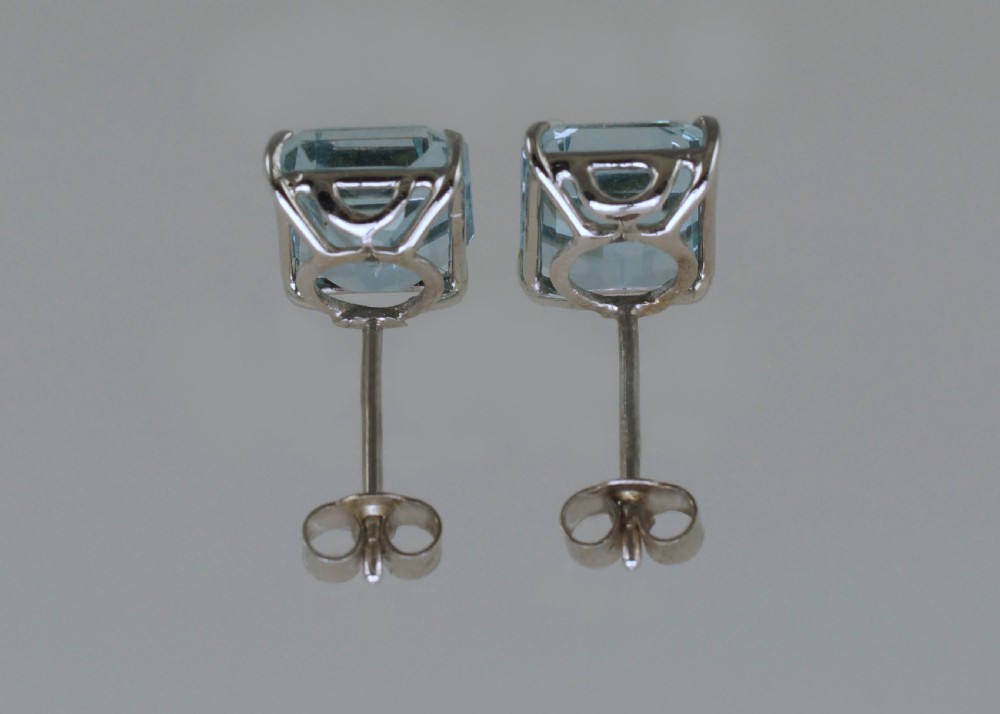 Art Deco Aquamarine 18ct White Gold Stud Earrings Vintage 10 x 8mm Step Cut 6ct 1920,s earrings View VI