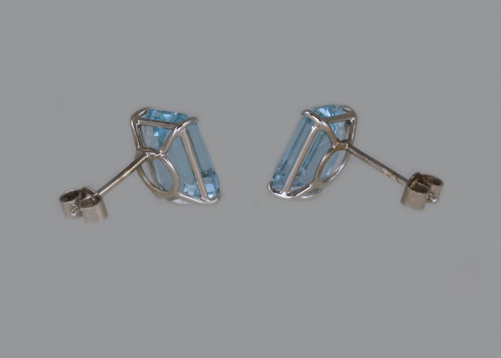 Art Deco Aquamarine 18ct White Gold Stud Earrings Vintage 10 x 8mm Step Cut 6ct 1920,s earrings View VII