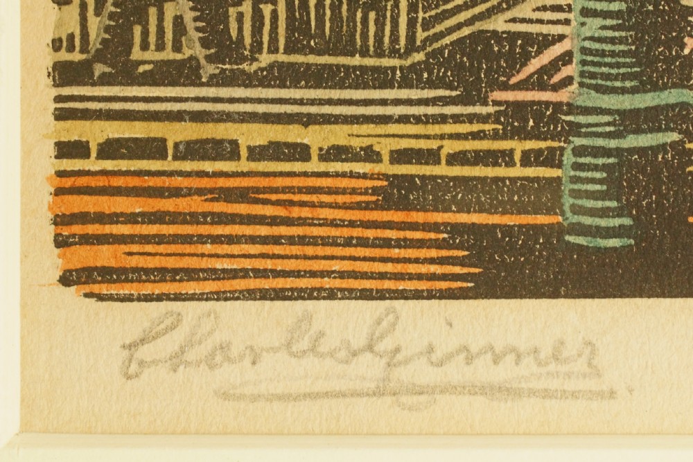 Charles Isaac Ginner On the Embankment 1924 Signed Artist Proof Coloured Woodcut  View III