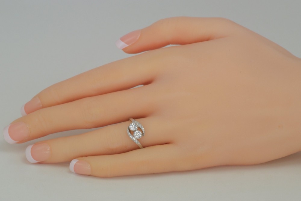 Platinum Old Cut Diamond 2 Stone Twist Engagement Ring Antique Edwardian circa 1910 View VI