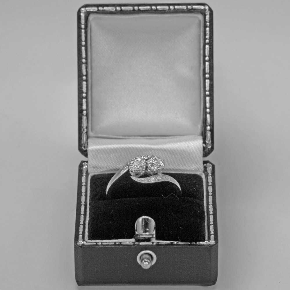 Platinum Old Cut Diamond 2 Stone Twist Engagement Ring Antique Edwardian circa 1910 View X