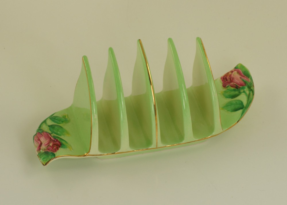 Royal Winton Grimwades Green Rosebud Toast Rack 4 Slice Rare Vintage toast rack 