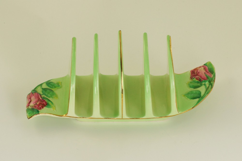 Royal Winton Grimwades Green Rosebud Toast Rack 4 Slice Rare Vintage toast rack  View II
