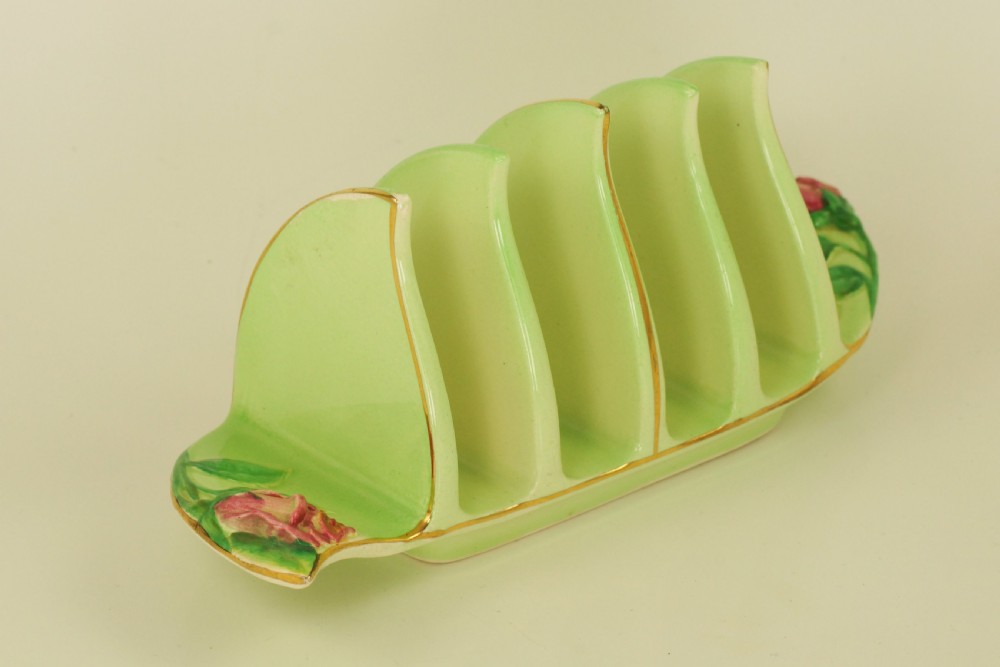 Royal Winton Grimwades Green Rosebud Toast Rack 4 Slice Rare Vintage toast rack  View III